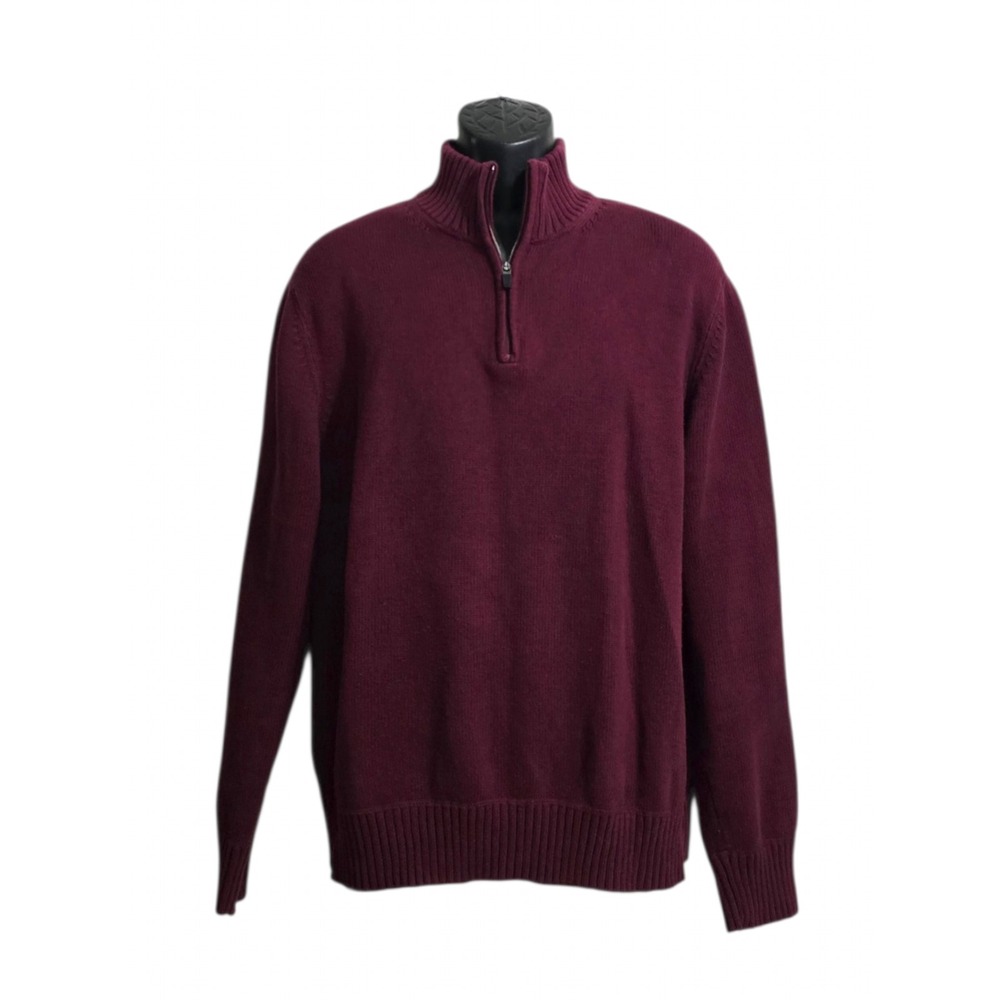 Eddie Bauer Knit Long Sleeve Quarter Zip High Collar Sweater In Burgundy Sz L